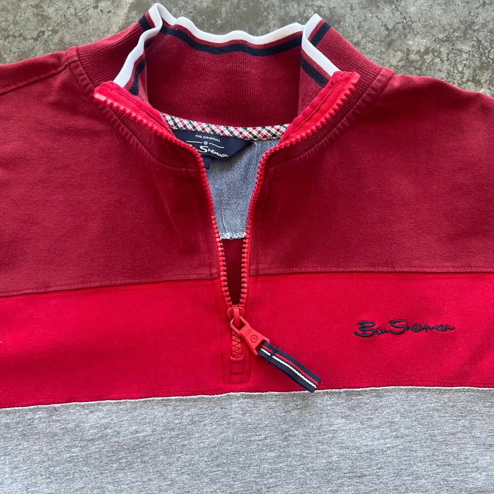 Ben Sherman XL 1/4 Zip Pullover Red Gray Colorblock Knit Sweater - Picture 2 of 14
